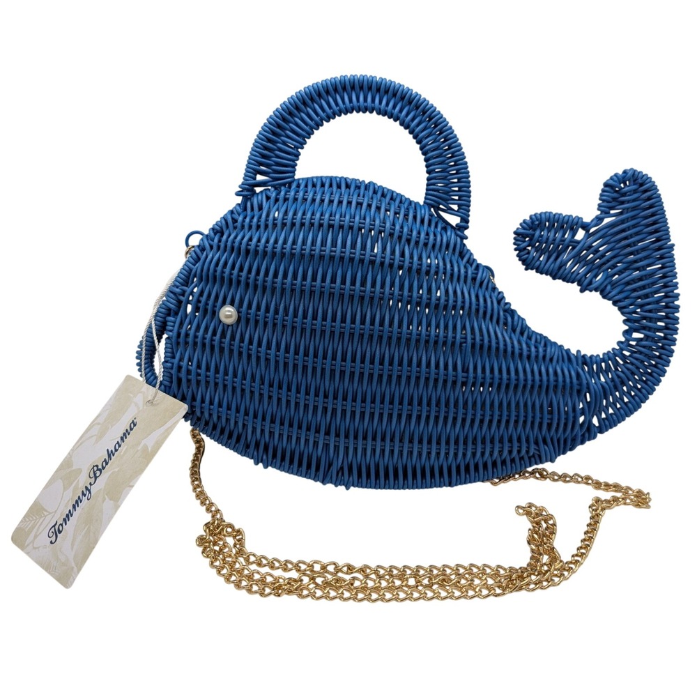 NEW‎ Tommy Bahama Whale Wicker Crossbody Bag Navy Blue Novelty Purse WW0005